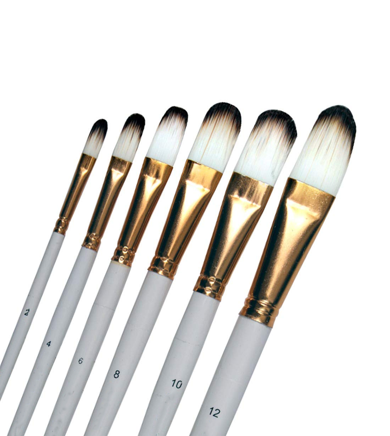 Synthetic Hair Filbert Tip Paint Brush Set for Watercolor and Acrylic Painting of 6pc(Wood)