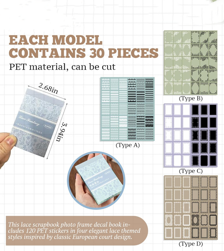 120 PCS Lace Scrapbook Paper Stickers