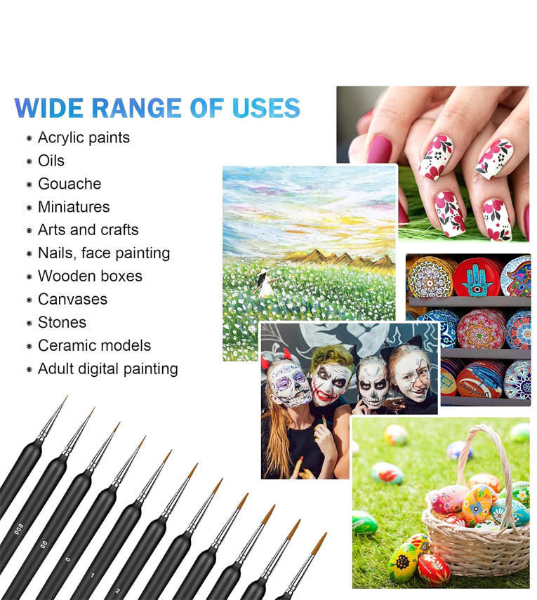 11Pcs Paint Brushes,Miniature Paint Brushes with Ergonomics Grip Handles