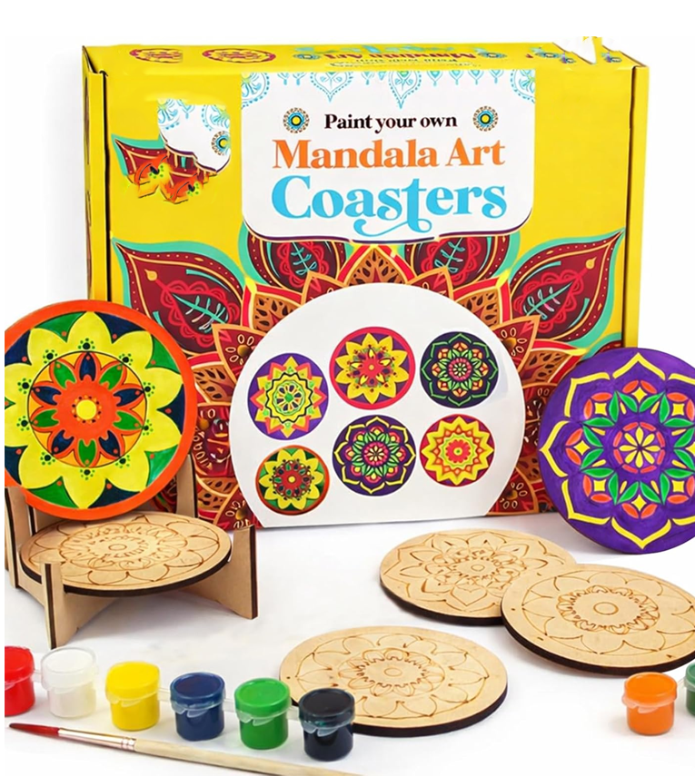 Hobby Crafts DIY Mandala Art Coaster Painting Kit - 6 Pre-Marked Coasters