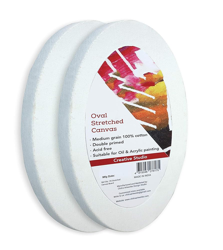 Premium Quality Primed Cotton Pre Stretched Oval Canvas with Wooden Frame