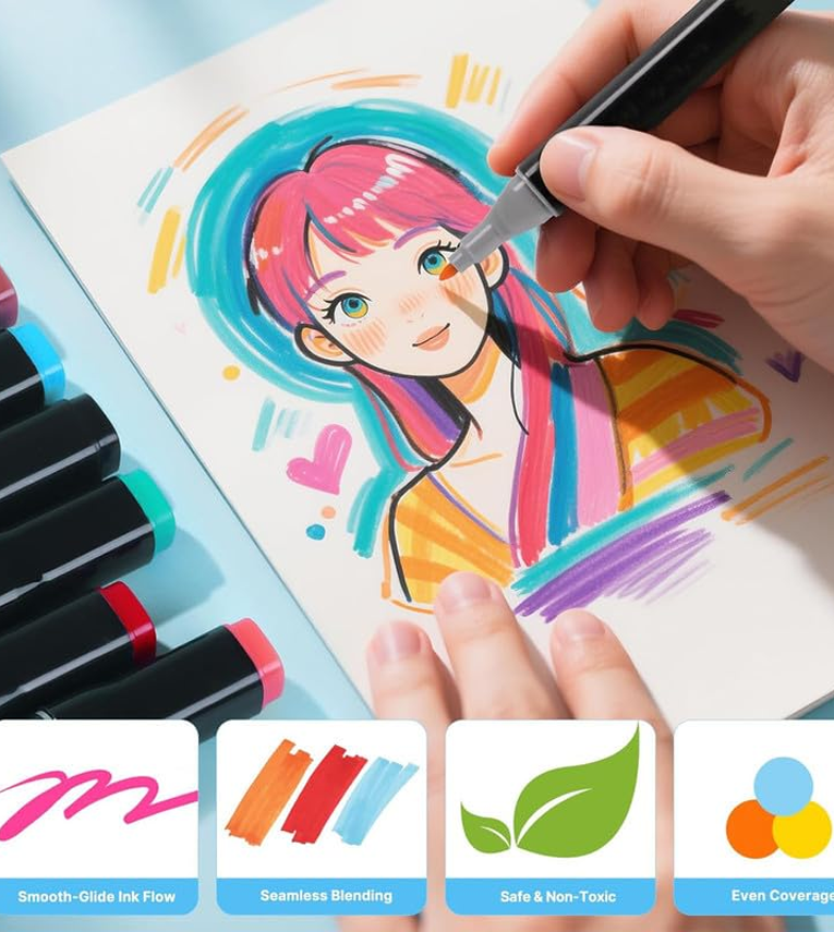 Dual Tip Colorful Art Markers 24 Colors Sketch Pens