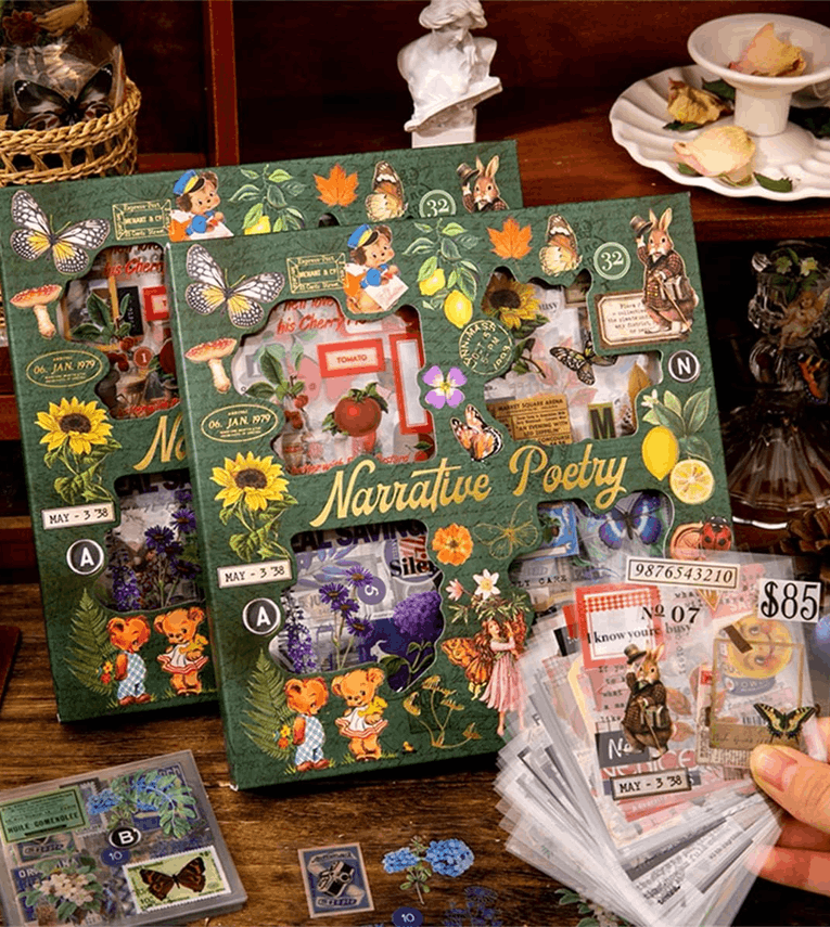 Self Adhesive 640Pcs /100 Sheets, Vintage Nature Stickers